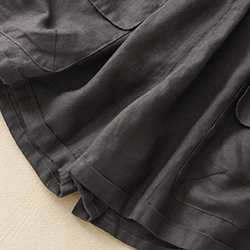 Pantaloncini dritti elastici da donna Buddha Stones, casual estivi, in cotone e lino, con tasche - image 24