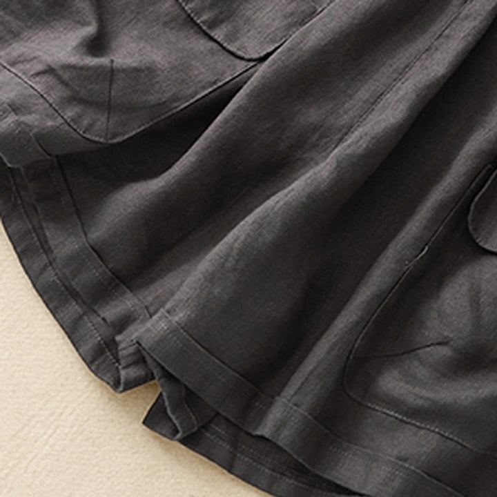 Pantaloncini dritti elastici da donna Buddha Stones, casual estivi, in cotone e lino, con tasche - image 24