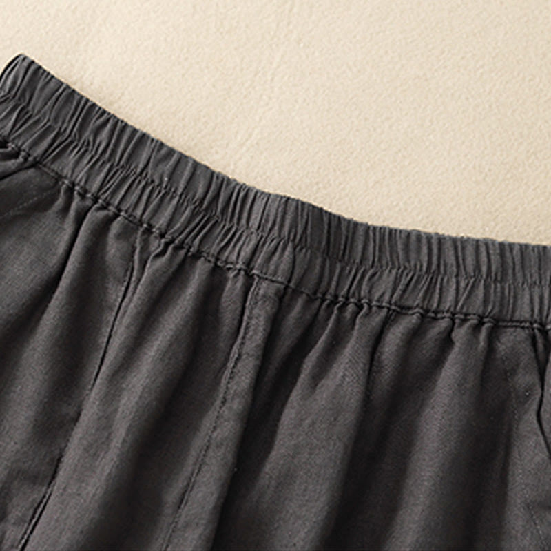 Pantaloncini dritti elastici da donna Buddha Stones, casual estivi, in cotone e lino, con tasche - image 23