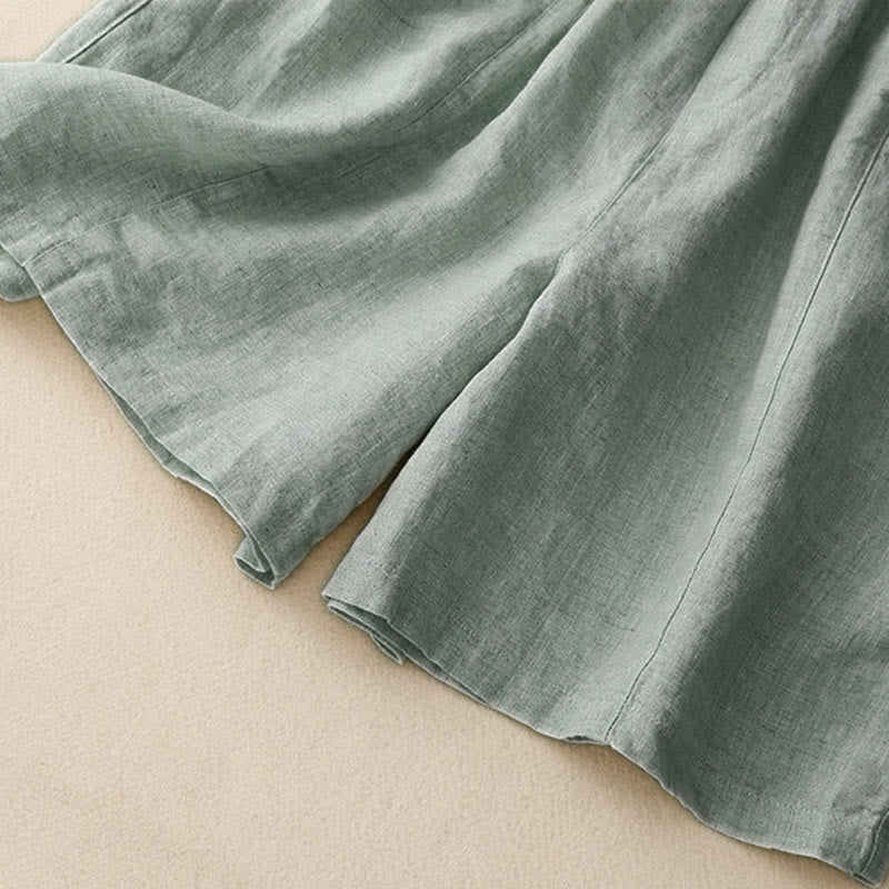 Pantaloncini da donna in cotone tinta unita con tasche e bottoni casual estivi Buddha Stones - image 1