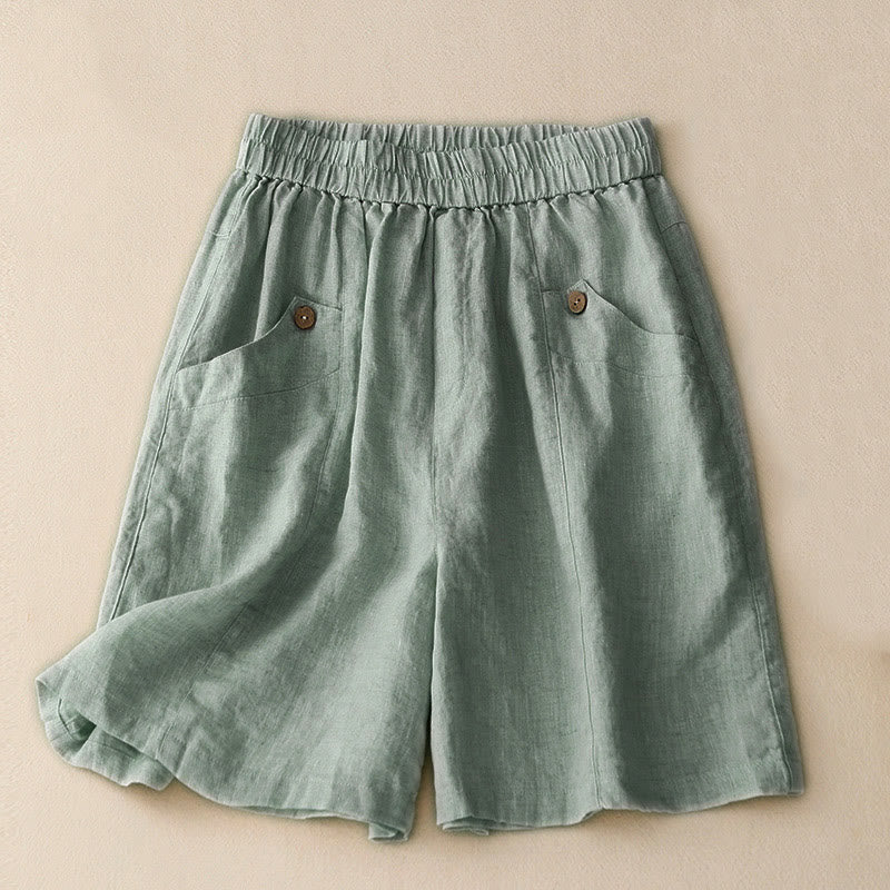 Pantaloncini da donna in cotone tinta unita con tasche e bottoni casual estivi Buddha Stones - Blu polvere - US8-10, UK/AU12-14, EU40-42 (2XL) - image 0