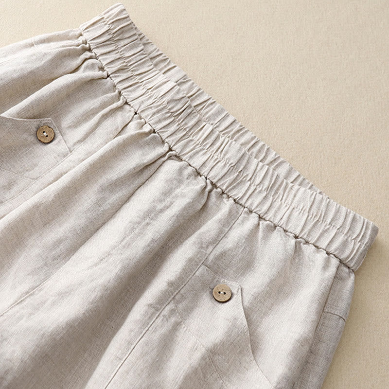 Pantaloncini da donna in cotone tinta unita con tasche e bottoni casual estivi Buddha Stones - image 10