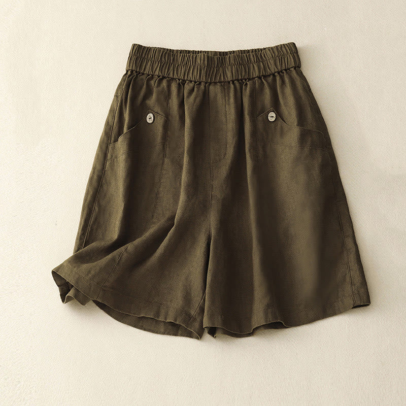 Pantaloncini da donna in cotone tinta unita con tasche e bottoni casual estivi Buddha Stones - DarkGoldenrod - US8-10, UK/AU12-14, EU40-42 (2XL) - image 14