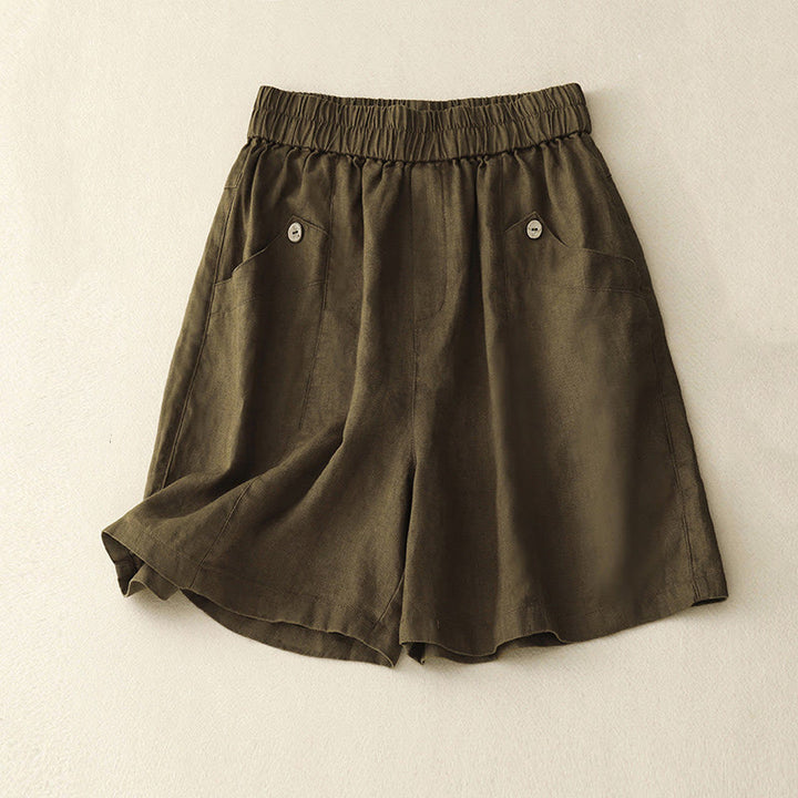 Pantaloncini da donna in cotone tinta unita con tasche e bottoni casual estivi Buddha Stones - DarkGoldenrod - US8-10, UK/AU12-14, EU40-42 (2XL) - image 14