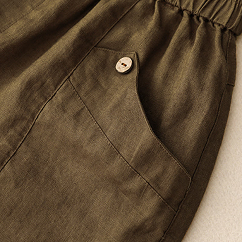 Pantaloncini da donna in cotone tinta unita con tasche e bottoni casual estivi Buddha Stones - image 17