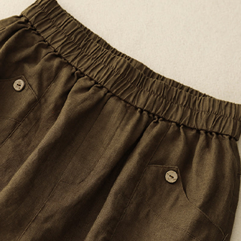 Pantaloncini da donna in cotone tinta unita con tasche e bottoni casual estivi Buddha Stones - image 19