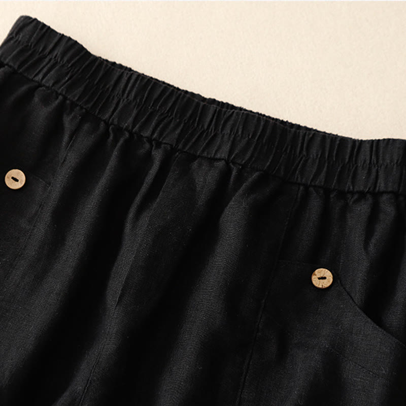 Pantaloncini da donna in cotone tinta unita con tasche e bottoni casual estivi Buddha Stones - image 25