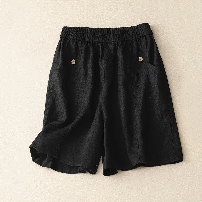 Pantaloncini da donna in cotone tinta unita con tasche e bottoni casual estivi Buddha Stones - Nero - US8-10, UK/AU12-14, EU40-42 (2XL) - image 20