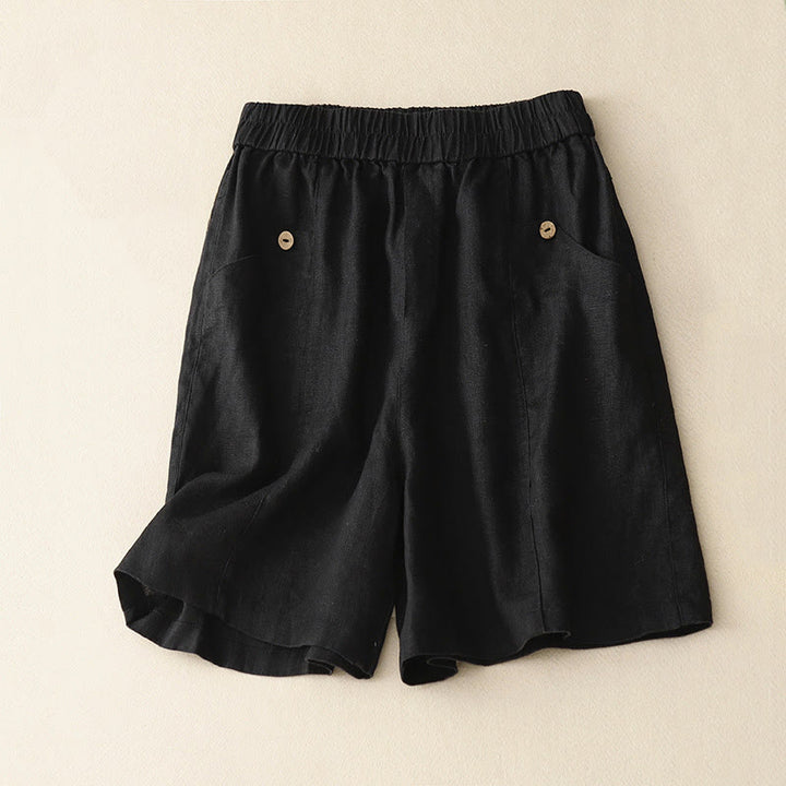 Pantaloncini da donna in cotone tinta unita con tasche e bottoni casual estivi Buddha Stones - Nero - US8-10, UK/AU12-14, EU40-42 (2XL) - image 20
