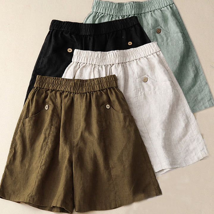 Pantaloncini da donna in cotone tinta unita con tasche e bottoni casual estivi Buddha Stones - image 26