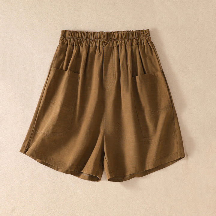 Pantaloncini da donna in poliestere con tasche, casual, estivi, elasticizzati e semplici, con Buddha Stones - DarkGoldenrod - US8-10, UK/AU12-14, EU40-42 (2XL) - image 0