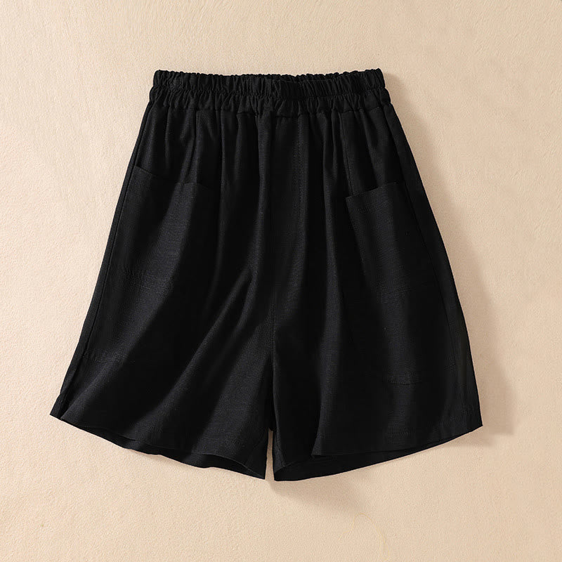 Pantaloncini da donna in poliestere con tasche, casual, estivi, elasticizzati e semplici, con Buddha Stones