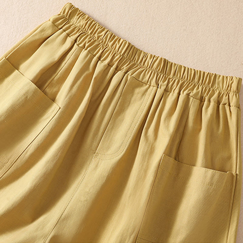 Pantaloncini da donna in poliestere con tasche, casual, estivi, elasticizzati e semplici, con Buddha Stones