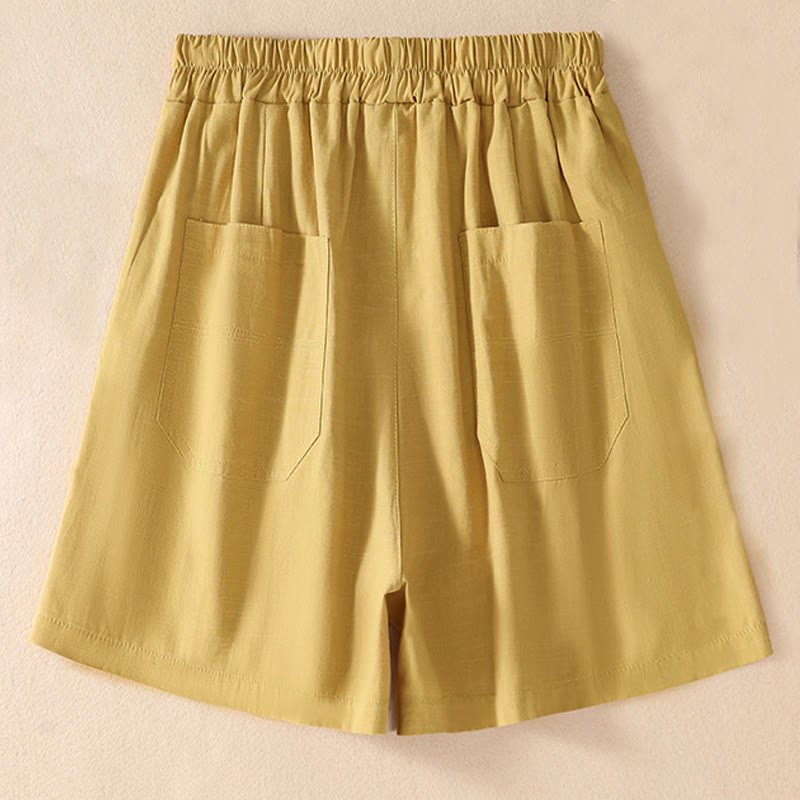 Pantaloncini da donna in poliestere con tasche, casual, estivi, elasticizzati e semplici, con Buddha Stones