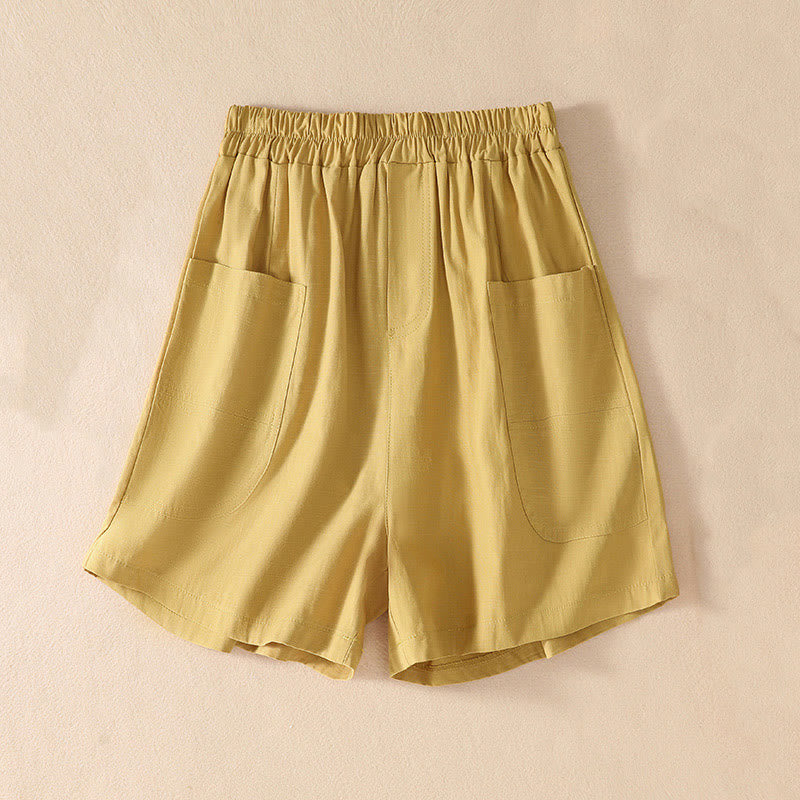 Pantaloncini da donna in poliestere con tasche, casual, estivi, elasticizzati e semplici, con Buddha Stones