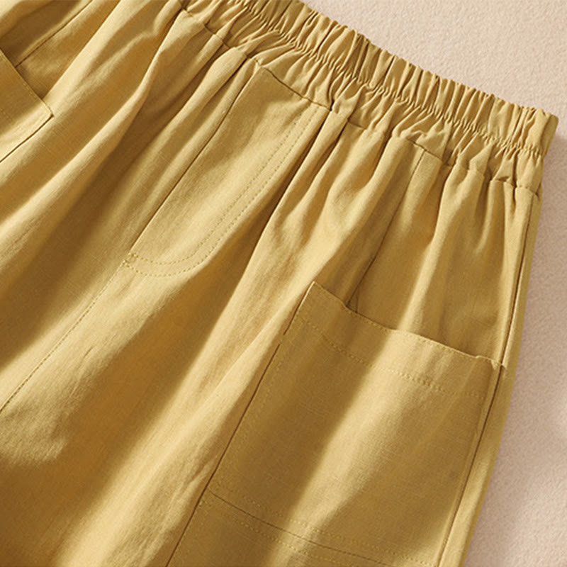 Pantaloncini da donna in poliestere con tasche, casual, estivi, elasticizzati e semplici, con Buddha Stones