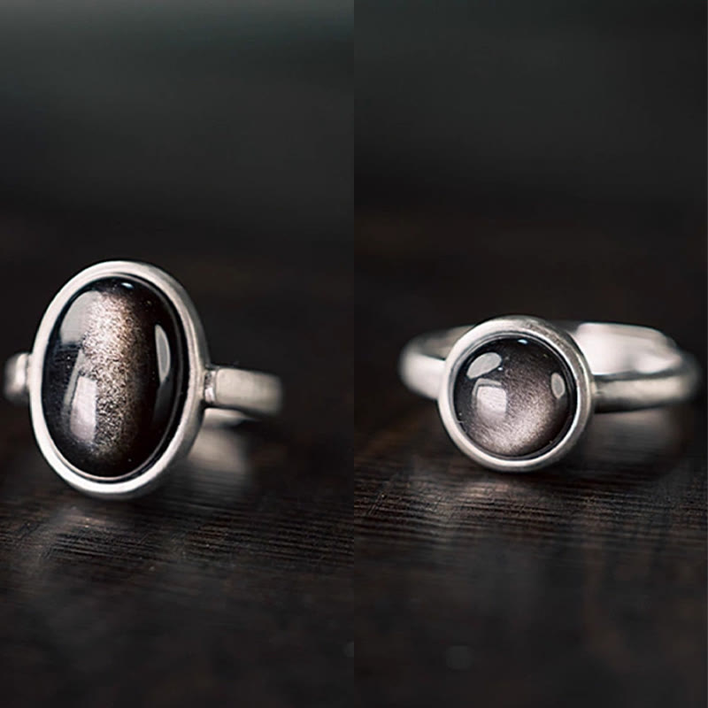 Anello di protezione regolabile in argento sterling 925 con Buddha Stones e ossidiana lucida naturale - image 13