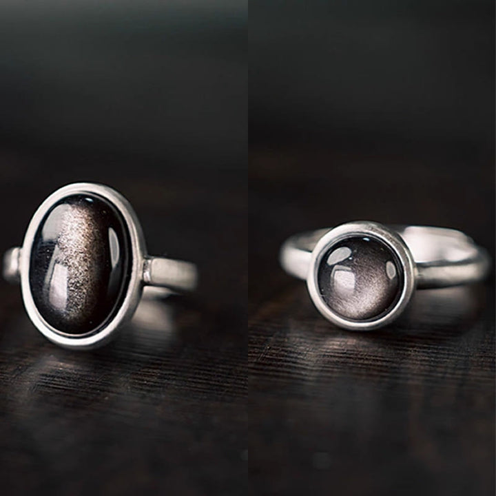 Anello di protezione regolabile in argento sterling 925 con Buddha Stones e ossidiana lucida naturale - image 13
