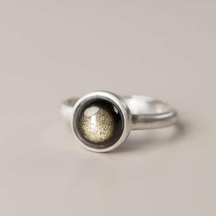 Anello regolabile con Buddha Stones in argento sterling 925 naturale con ossidiana e lucentezza dorata