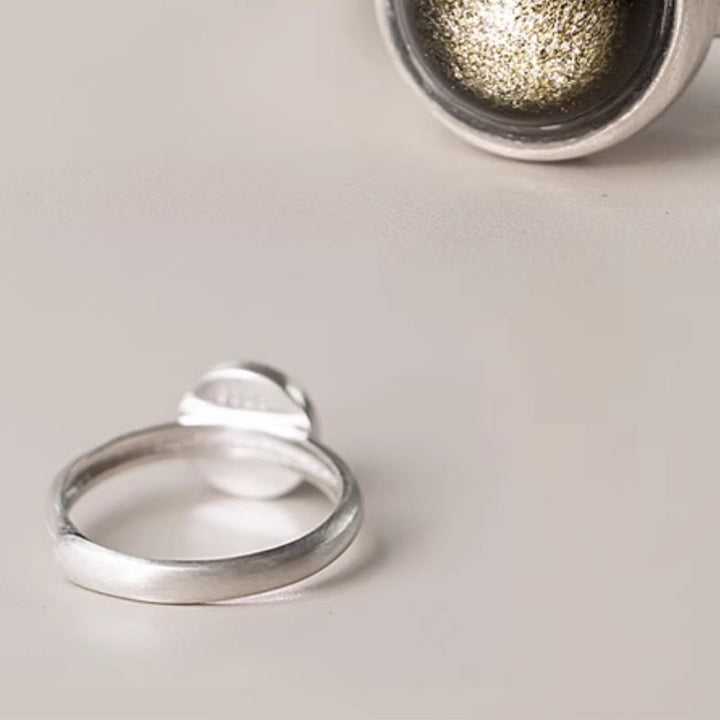 Anello regolabile con Buddha Stones in argento sterling 925 naturale con ossidiana e lucentezza dorata