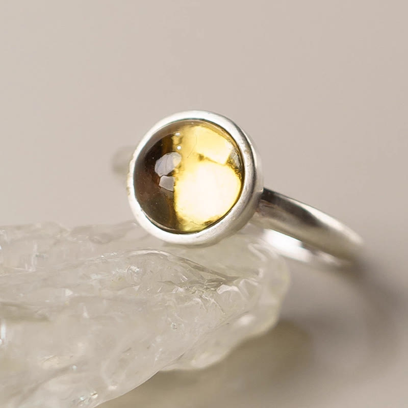 Anello di protezione regolabile in argento sterling 925 con citrino naturale Buddha Stones