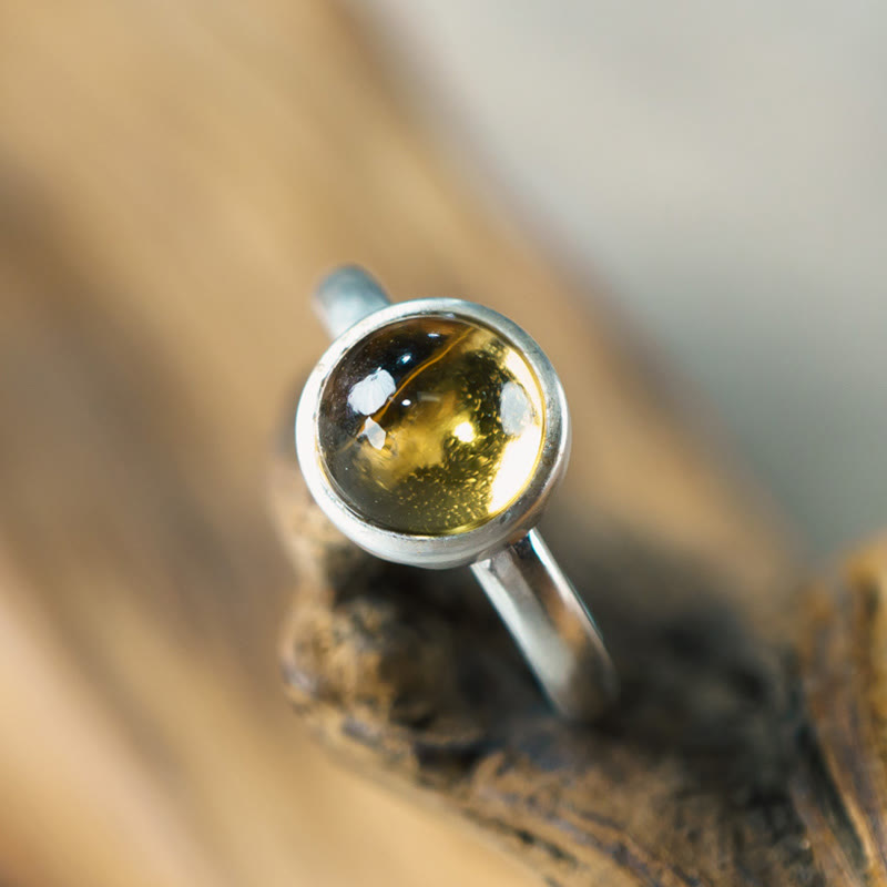 Anello di protezione regolabile in argento sterling 925 con citrino naturale Buddha Stones