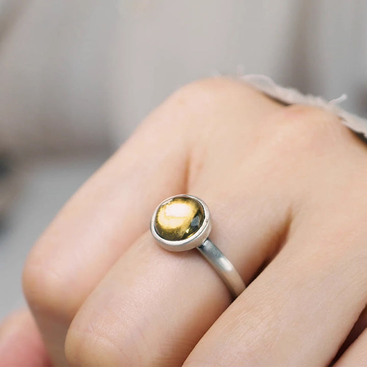 Anello di protezione regolabile in argento sterling 925 con citrino naturale Buddha Stones