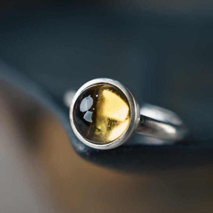 Anello di protezione regolabile in argento sterling 925 con citrino naturale Buddha Stones