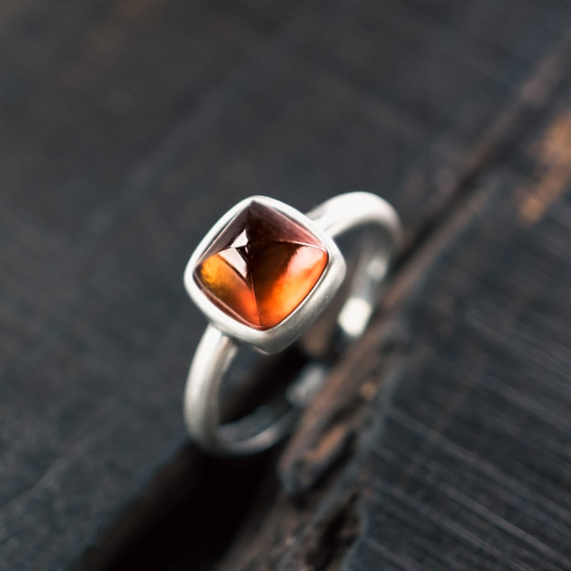 Anello regolabile con granato naturale in argento sterling 925 Buddha Stones , con effetto calmante