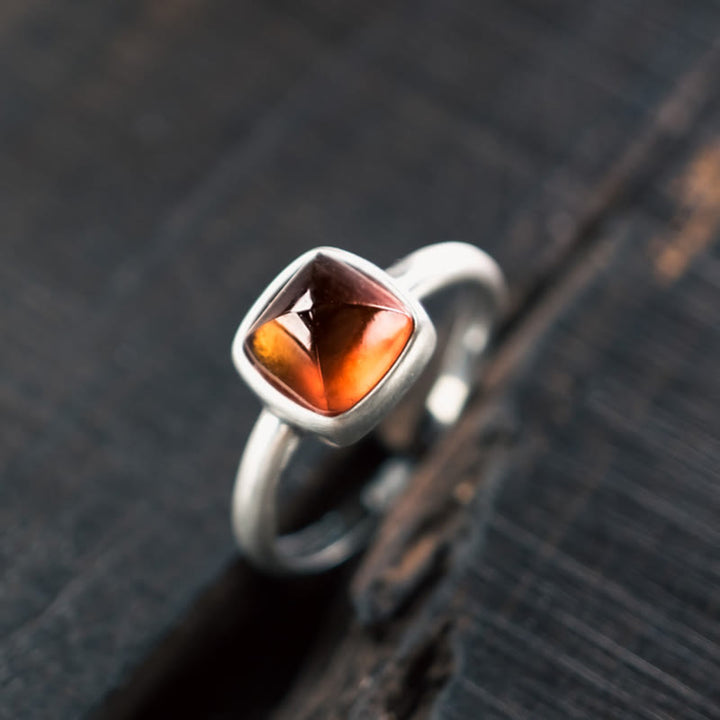 Anello regolabile con granato naturale in argento sterling 925 Buddha Stones , con effetto calmante