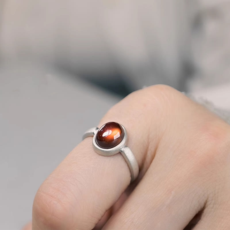 Anello regolabile con granato naturale in argento sterling 925 Buddha Stones , con effetto calmante