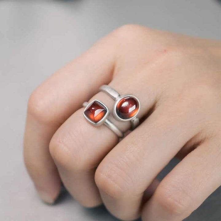 Anello regolabile con granato naturale in argento sterling 925 Buddha Stones , con effetto calmante