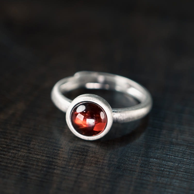 Anello regolabile con granato naturale in argento sterling 925 Buddha Stones , con effetto calmante
