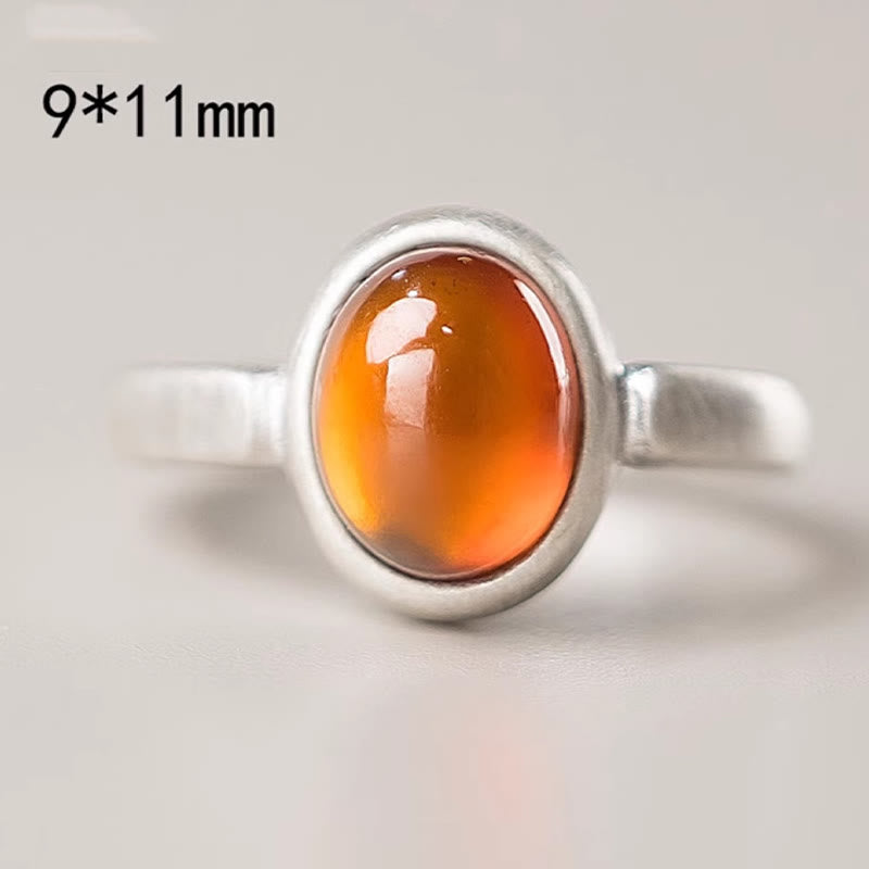 Anello regolabile con granato naturale in argento sterling 925 Buddha Stones , con effetto calmante