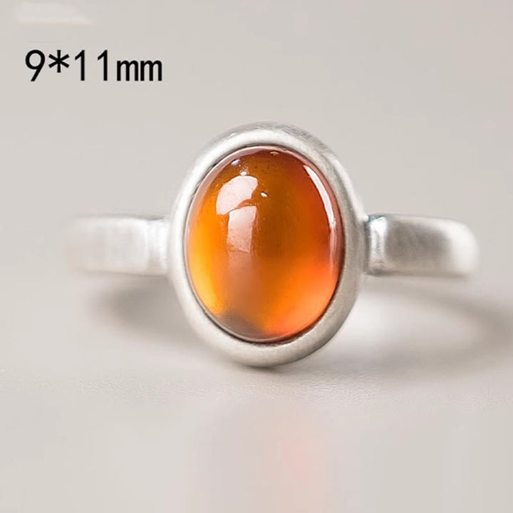 Anello regolabile con granato naturale in argento sterling 925 Buddha Stones , con effetto calmante