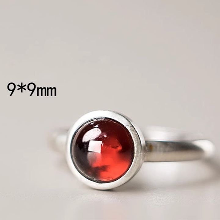 Anello regolabile con granato naturale in argento sterling 925 Buddha Stones , con effetto calmante