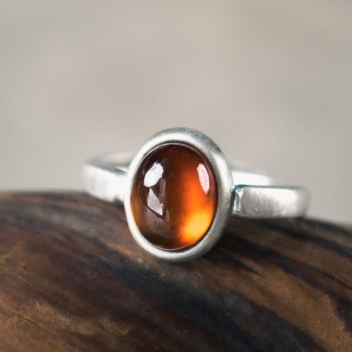Anello regolabile con granato naturale in argento sterling 925 Buddha Stones , con effetto calmante