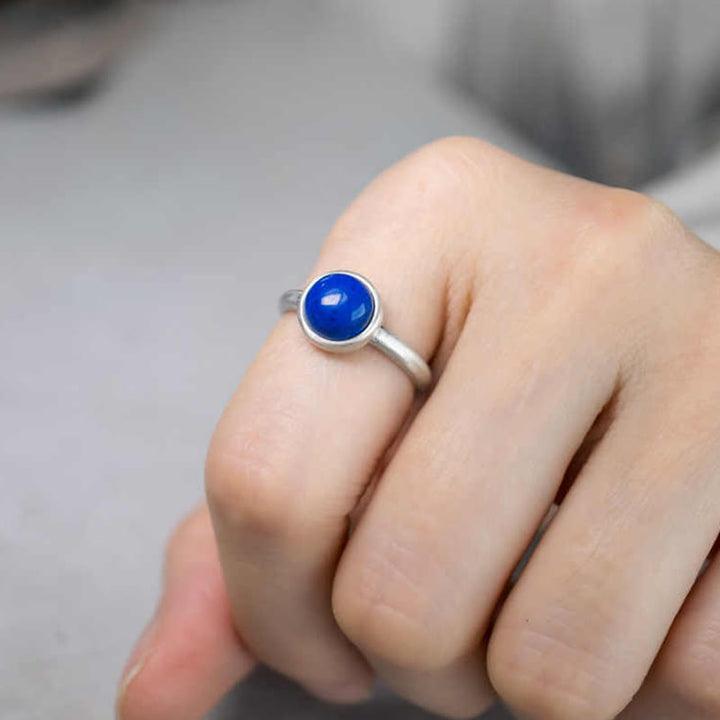 Anello regolabile con equilibrio in argento sterling 925 naturale con turchese e lazurite Buddha Stones - image 4