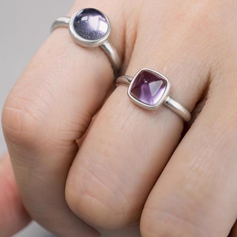 Anello regolabile con ametista naturale in argento sterling 925 Buddha Stones - image 15