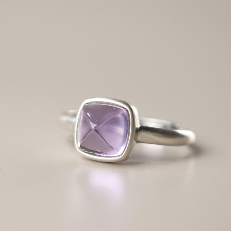 Anello regolabile con ametista naturale in argento sterling 925 Buddha Stones - Stile A (circa 8*8 mm) - image 8