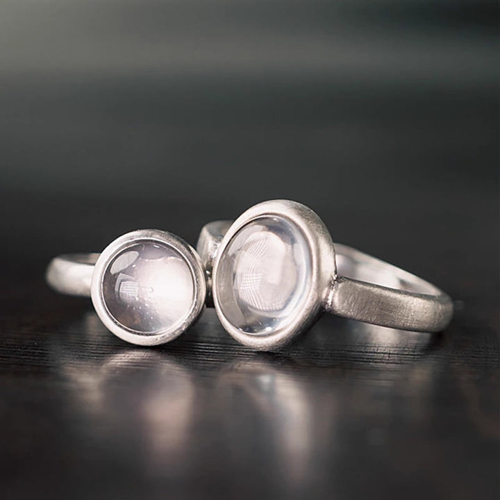 Anello regolabile con cristallo rosa in argento sterling 925 naturale Buddha Stones