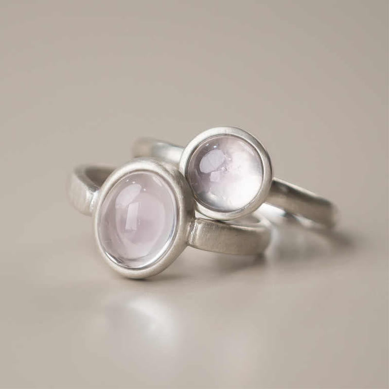 Anello regolabile con cristallo rosa in argento sterling 925 naturale Buddha Stones