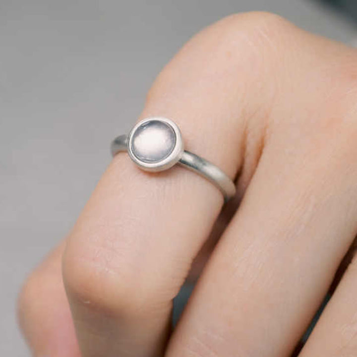 Anello regolabile con cristallo rosa in argento sterling 925 naturale Buddha Stones