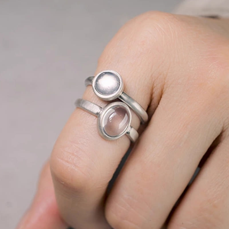Anello regolabile con cristallo rosa in argento sterling 925 naturale Buddha Stones