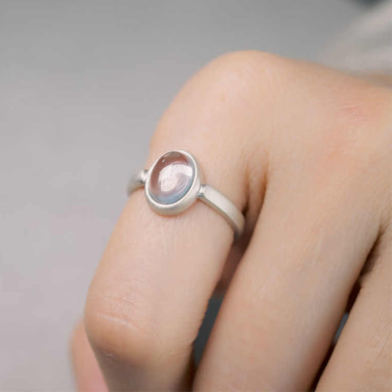 Anello regolabile con cristallo rosa in argento sterling 925 naturale Buddha Stones