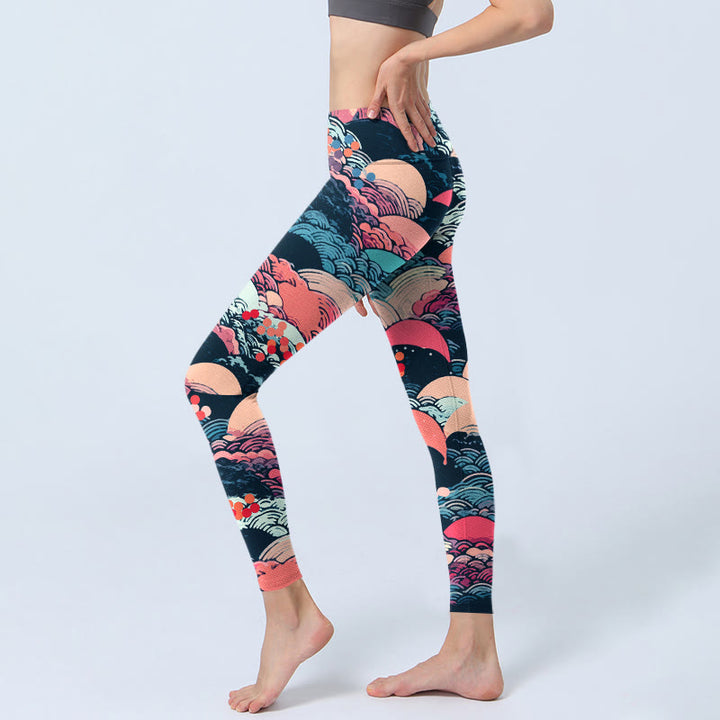 Leggings da palestra con stampa di onde dell'oceano colorate Buddha Stones, pantaloni da yoga da donna - image 3