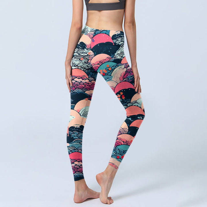 Leggings da palestra con stampa di onde dell'oceano colorate Buddha Stones, pantaloni da yoga da donna - image 5