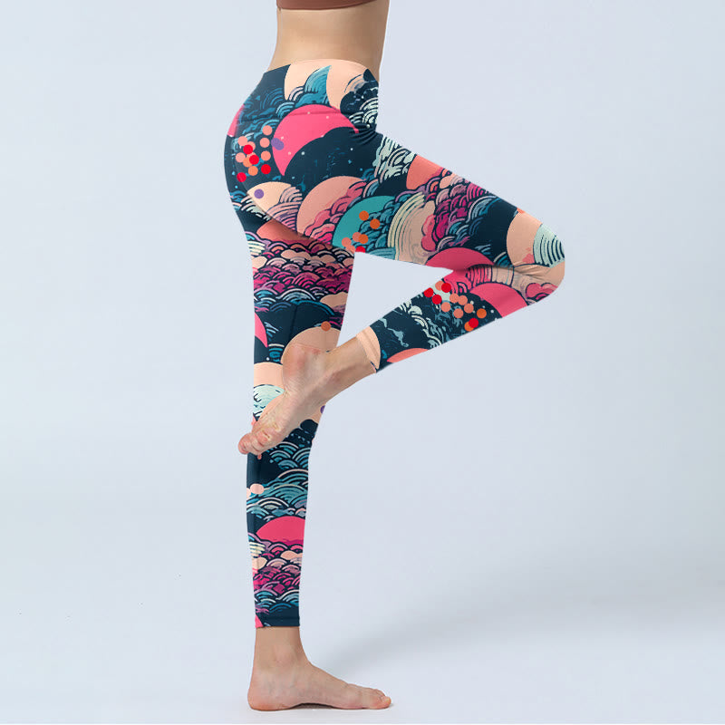 Leggings da palestra con stampa di onde dell'oceano colorate Buddha Stones, pantaloni da yoga da donna - image 3