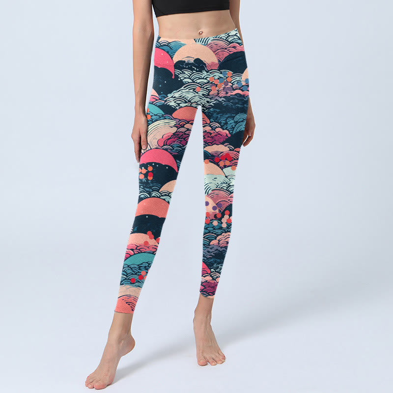 Leggings da palestra con stampa di onde dell'oceano colorate Buddha Stones, pantaloni da yoga da donna - image 6