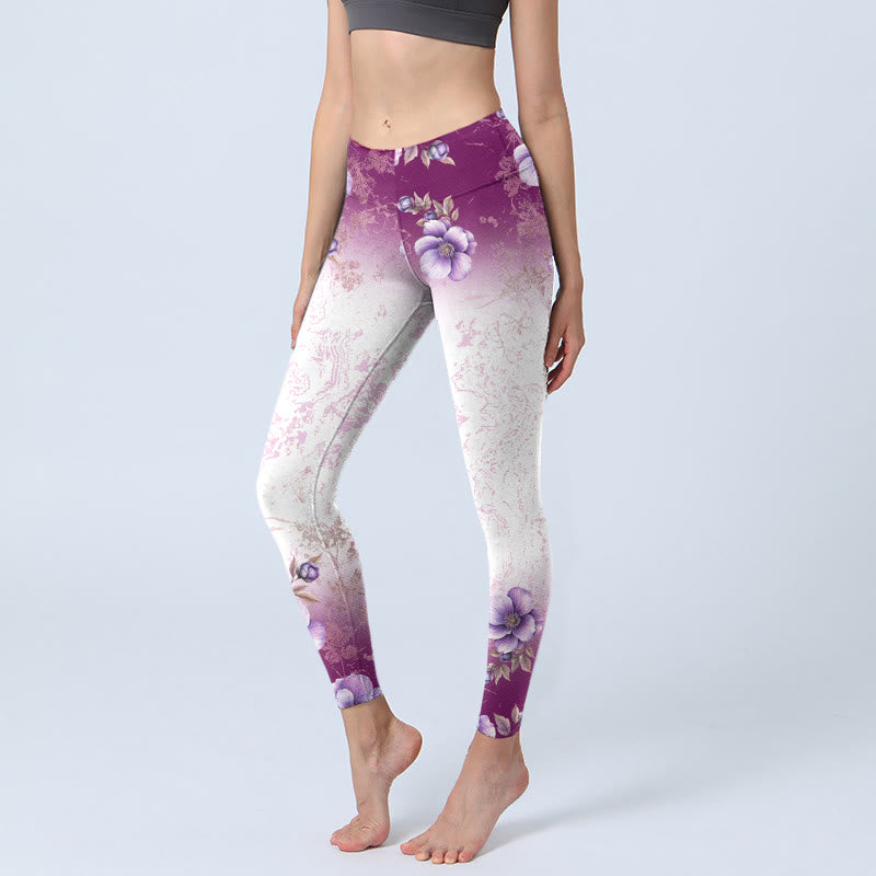 Leggings da palestra con stampa floreale viola Buddha Stones, pantaloni da yoga da donna - Nevicare - US18, UK/AU22, EU50 (4XL) - image 1
